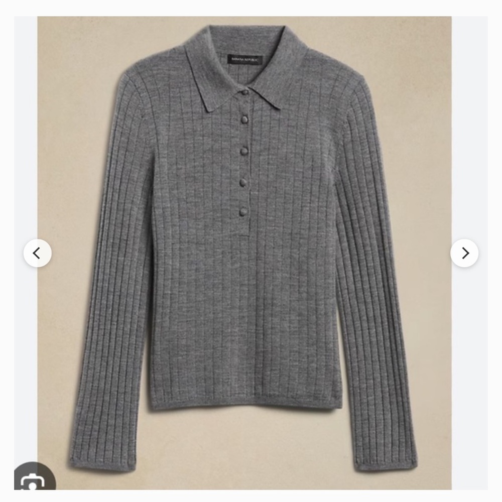 Banana republic Gray Ribbed Polo Sweater - Long Sleeve wool